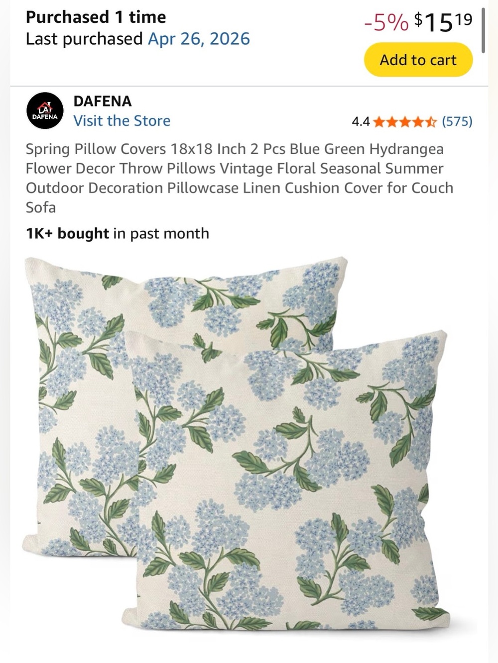 Dafena 18x18 Blue Floral Throw Pillow Covers - Picture 2 of 5